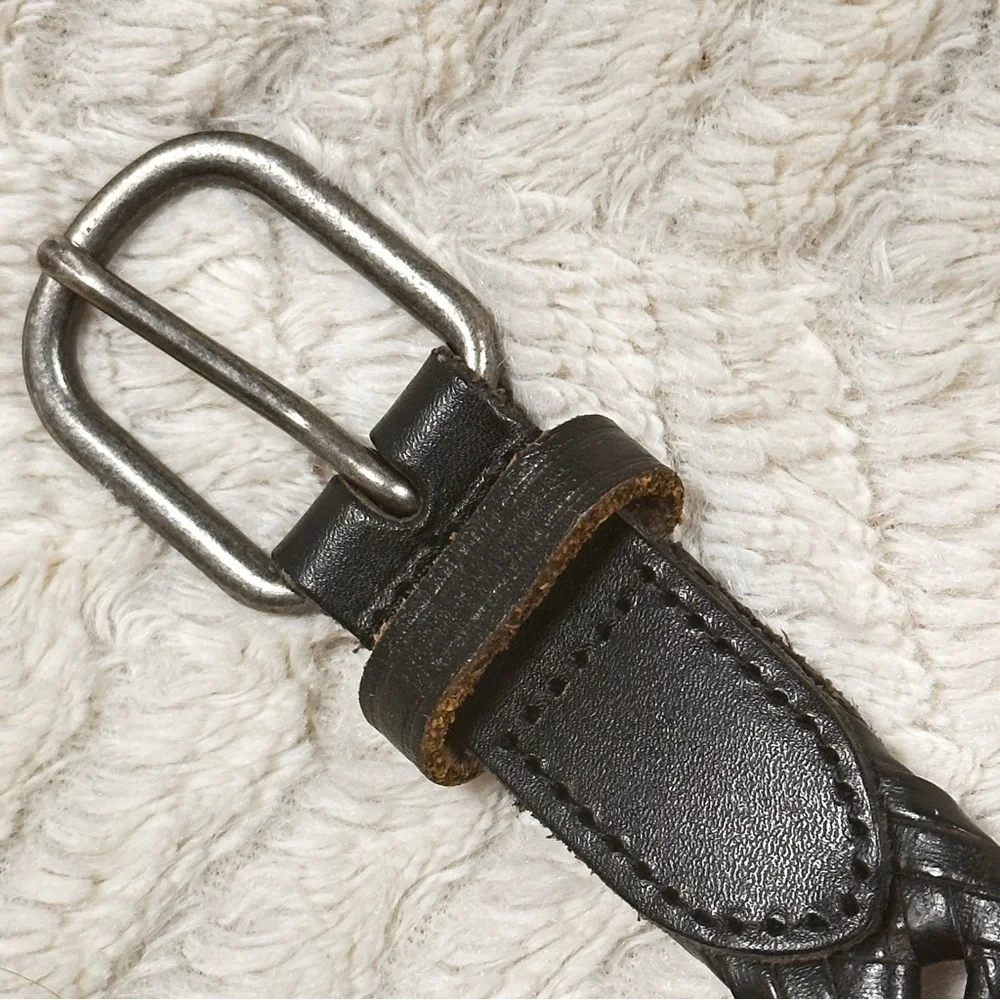 Men's Black Leather Belt With Diamond Shaped Holes Adjustable| Silver Buckle M